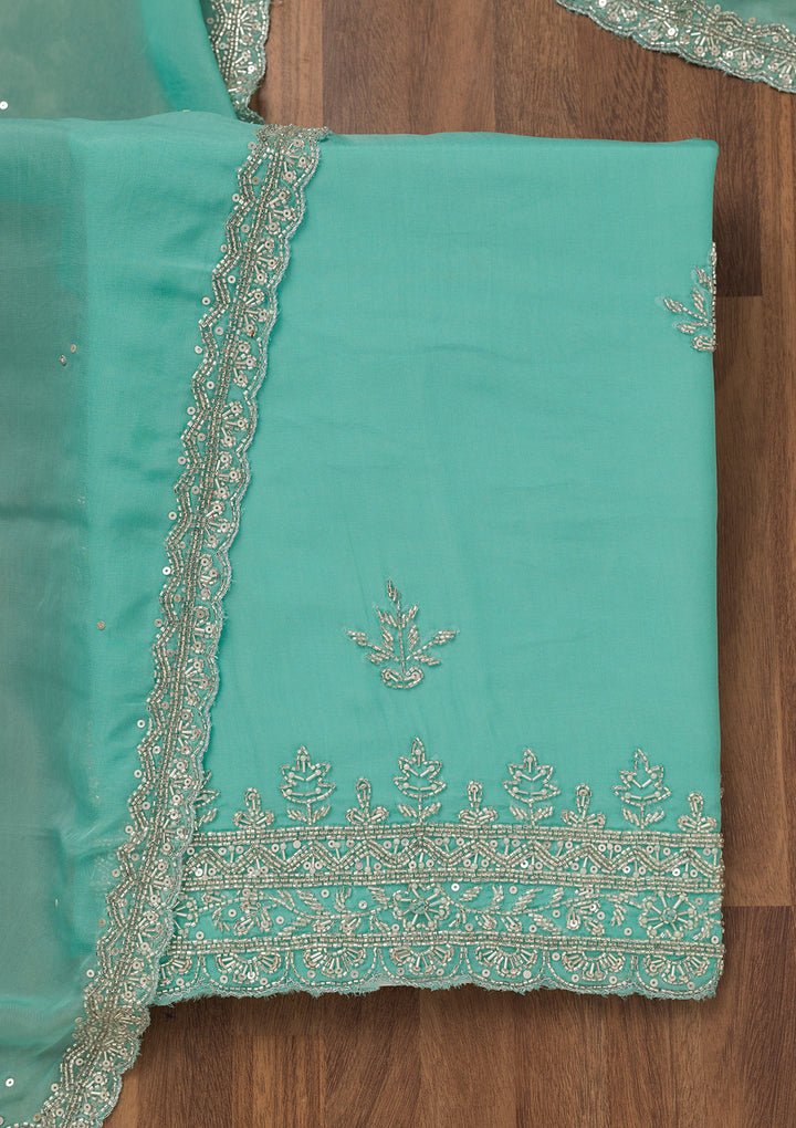 Sky Blue Stonework Tissue Unstitched Salwar Suit