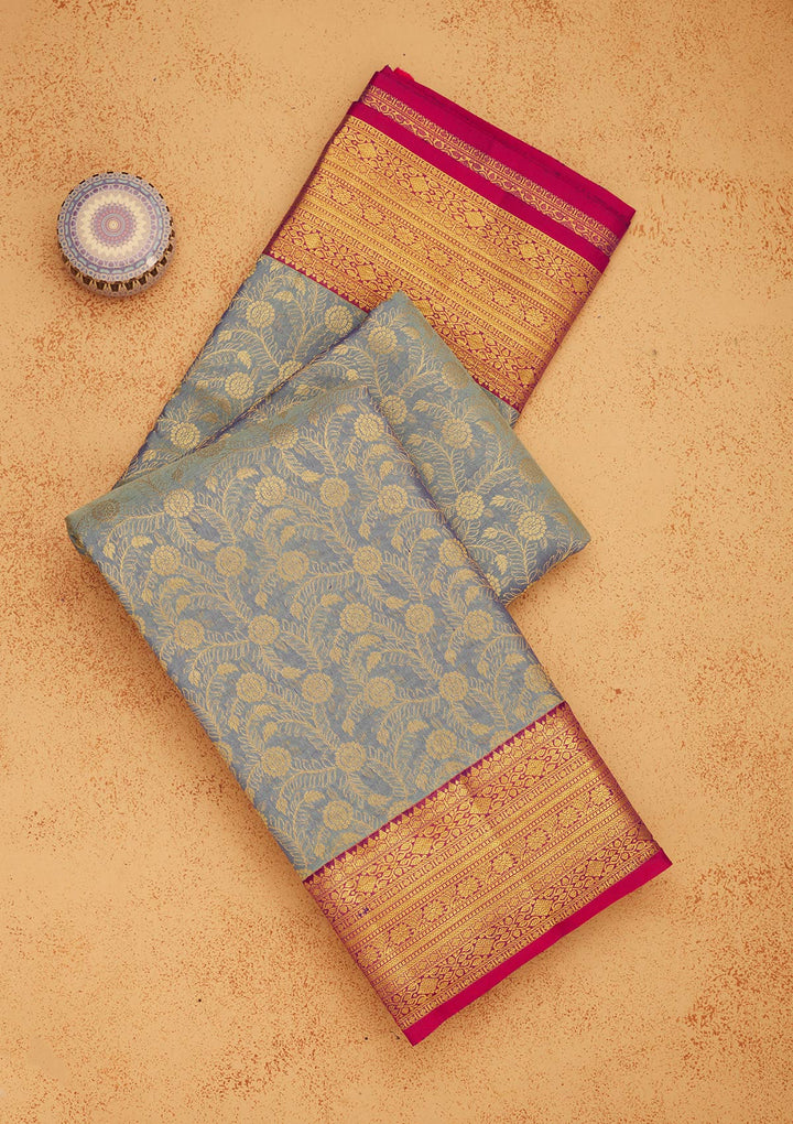 Sky Blue Zariwork Pure Silk Saree
