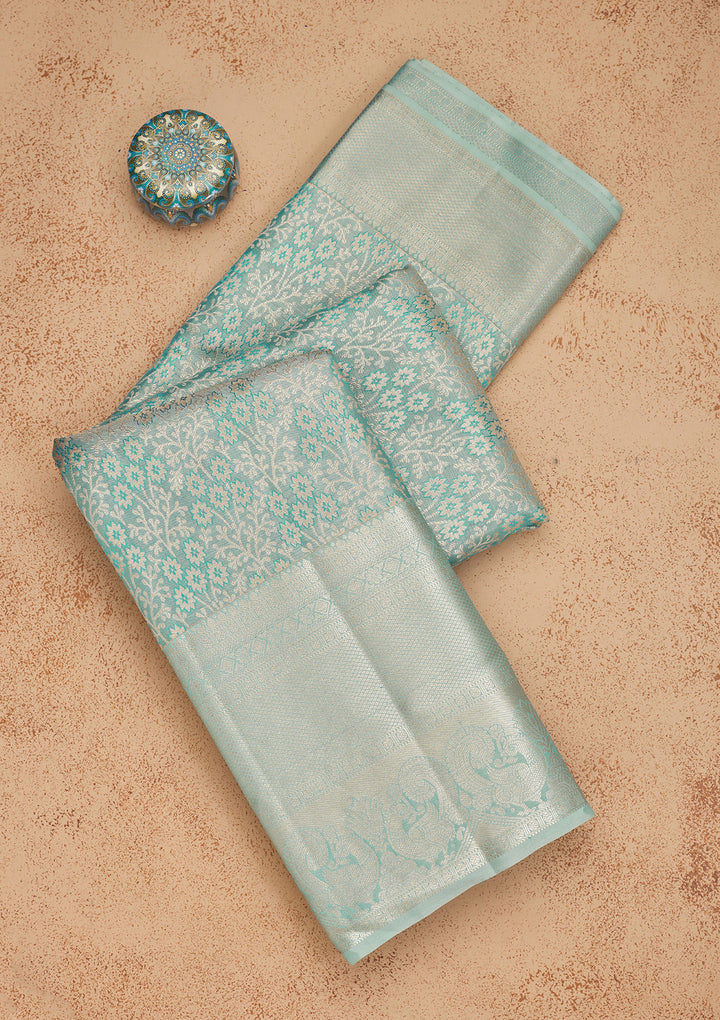 Sky Blue Zariwork Pure Silk Saree