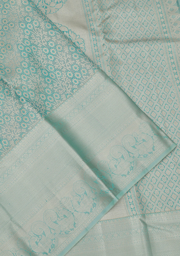 Sky Blue Zariwork Pure Silk Saree