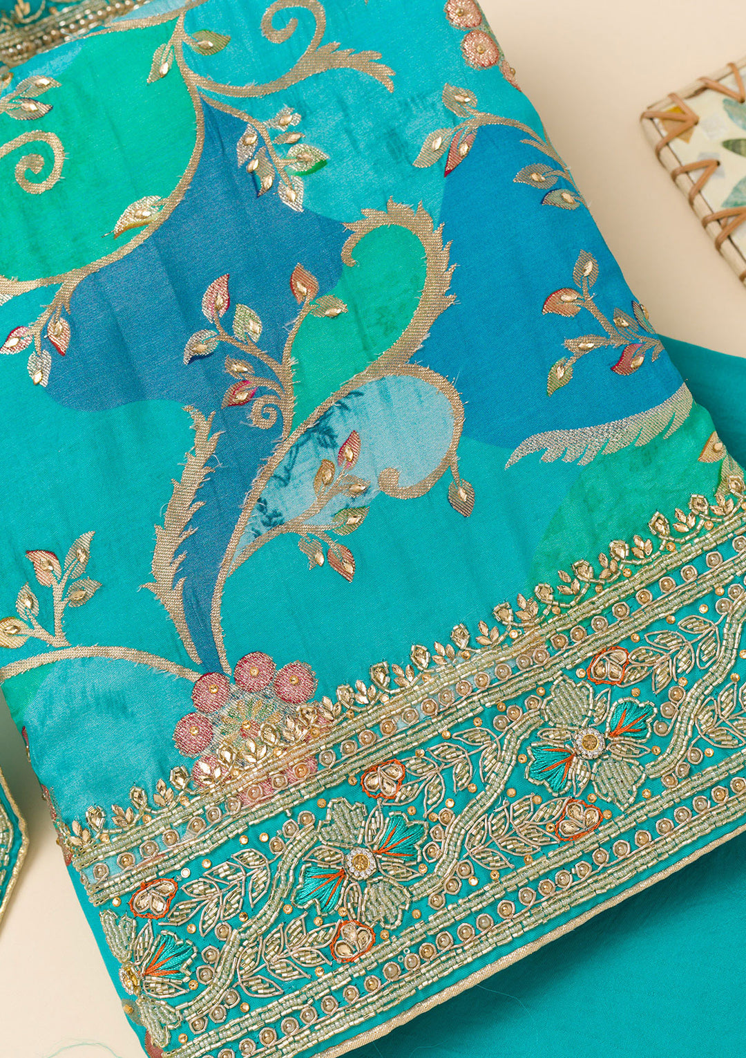 Sky Blue Cutdana Crepe Unstitched Salwar Suit