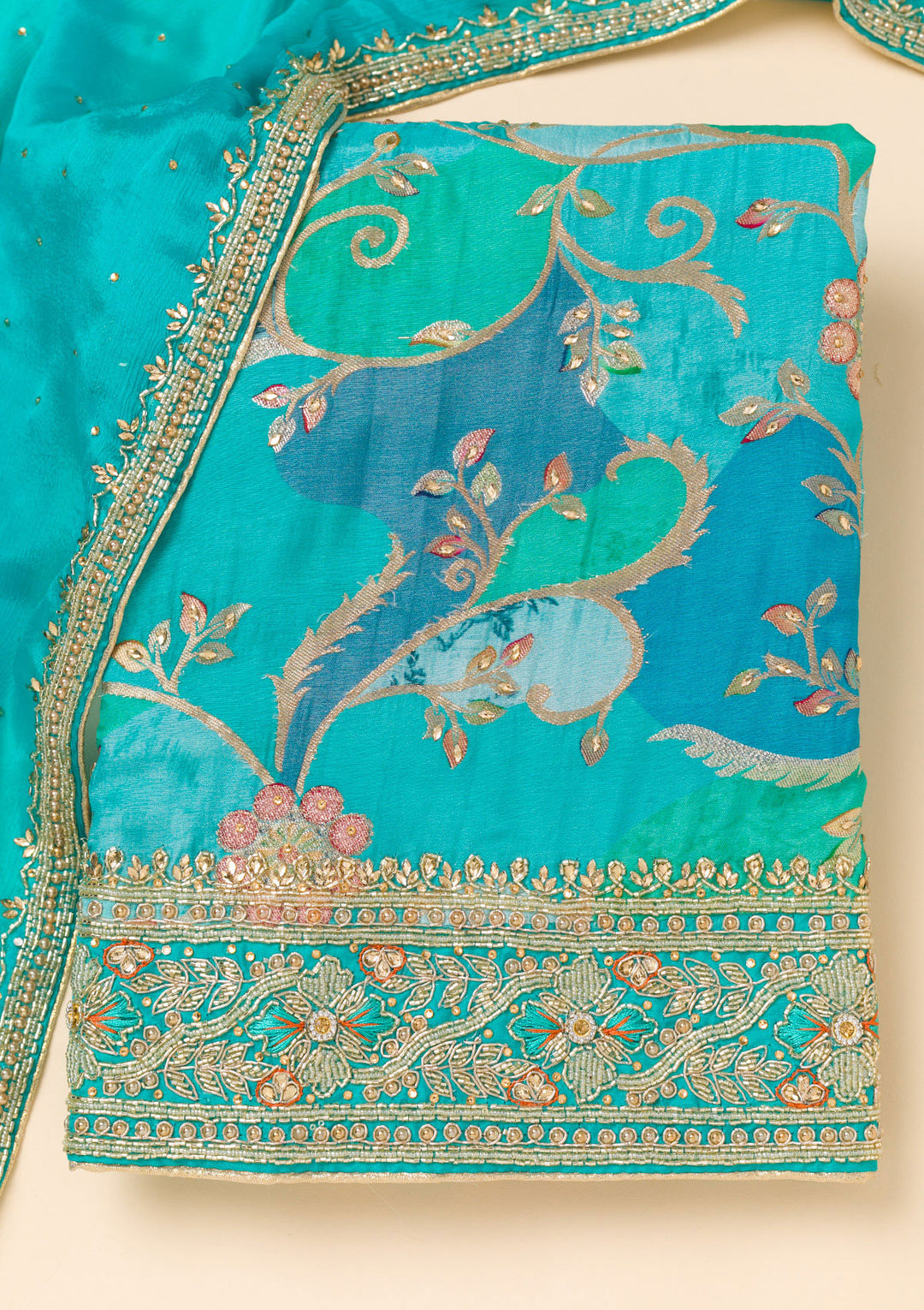 Sky Blue Cutdana Crepe Unstitched Salwar Suit