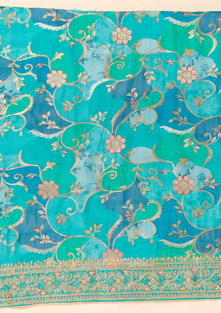 Sky Blue Cutdana Crepe Unstitched Salwar Suit