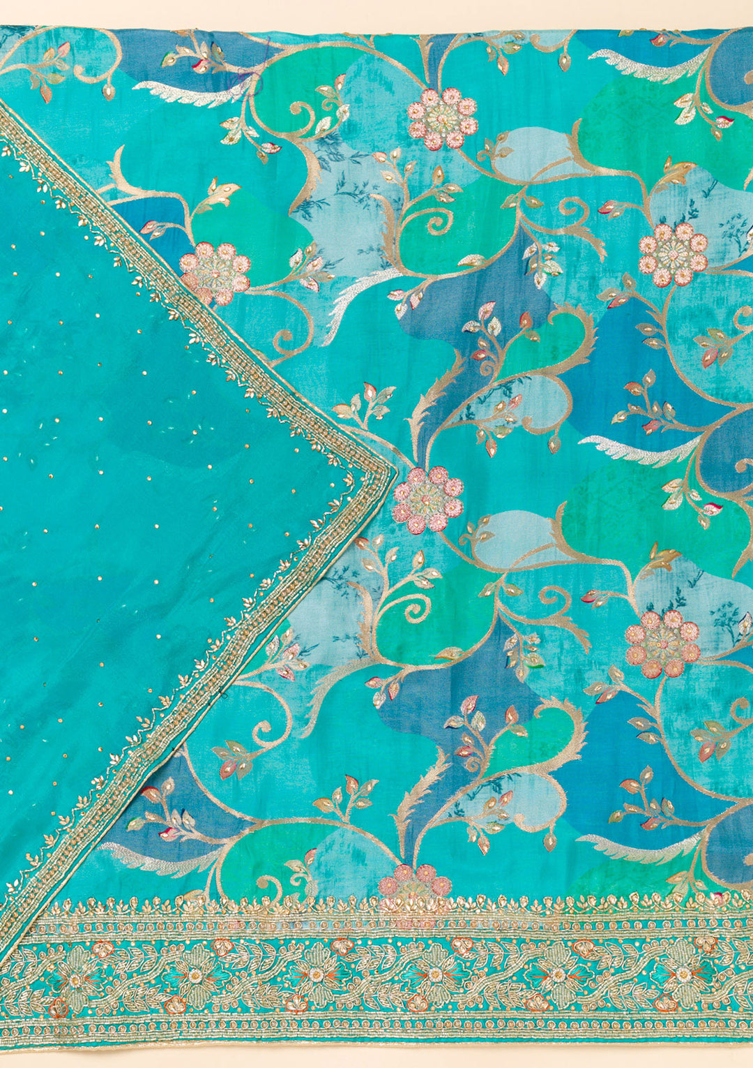 Sky Blue Cutdana Crepe Unstitched Salwar Suit