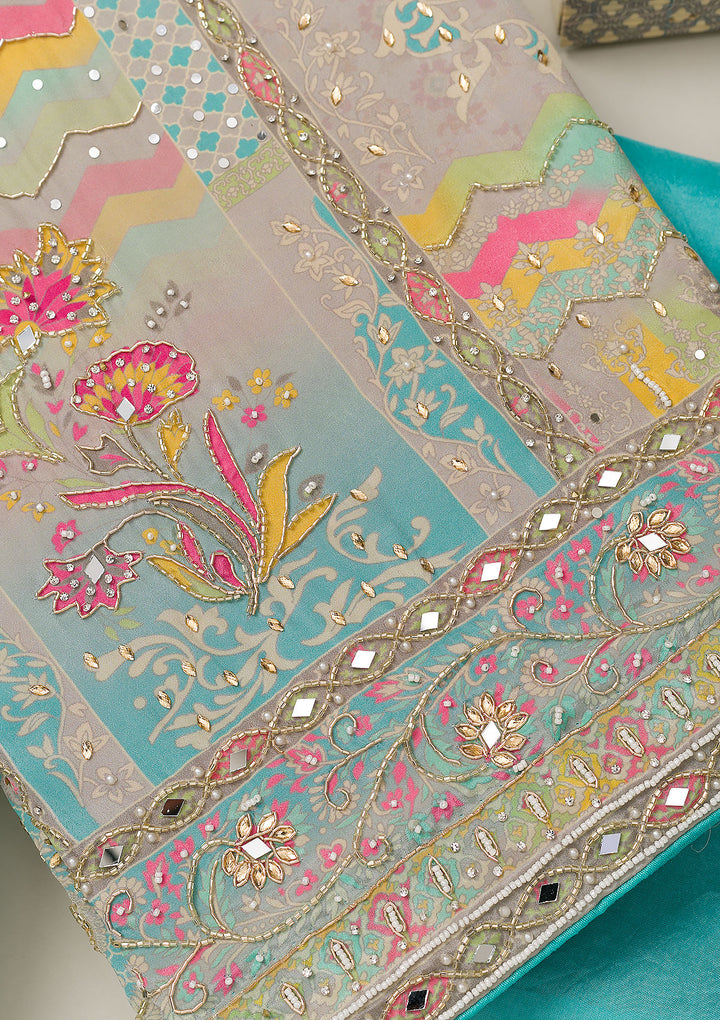 Sky Blue Cutdana Crepe Unstitched Salwar Suit