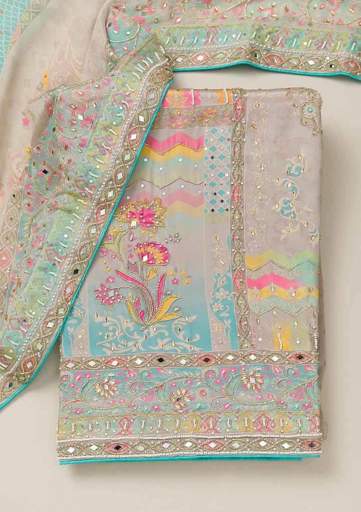 Sky Blue Cutdana Crepe Unstitched Salwar Suit