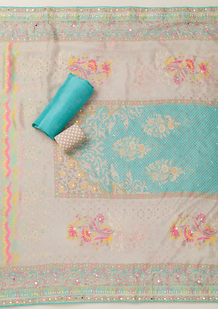 Sky Blue Cutdana Crepe Unstitched Salwar Suit