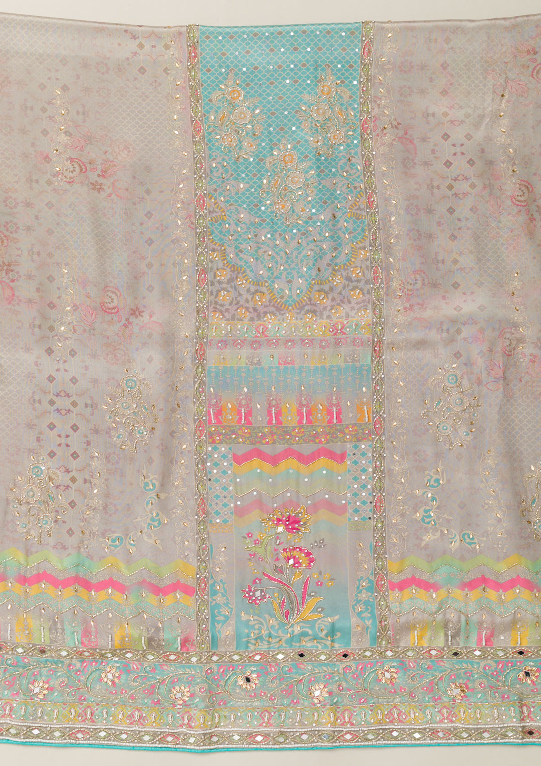 Sky Blue Cutdana Crepe Unstitched Salwar Suit