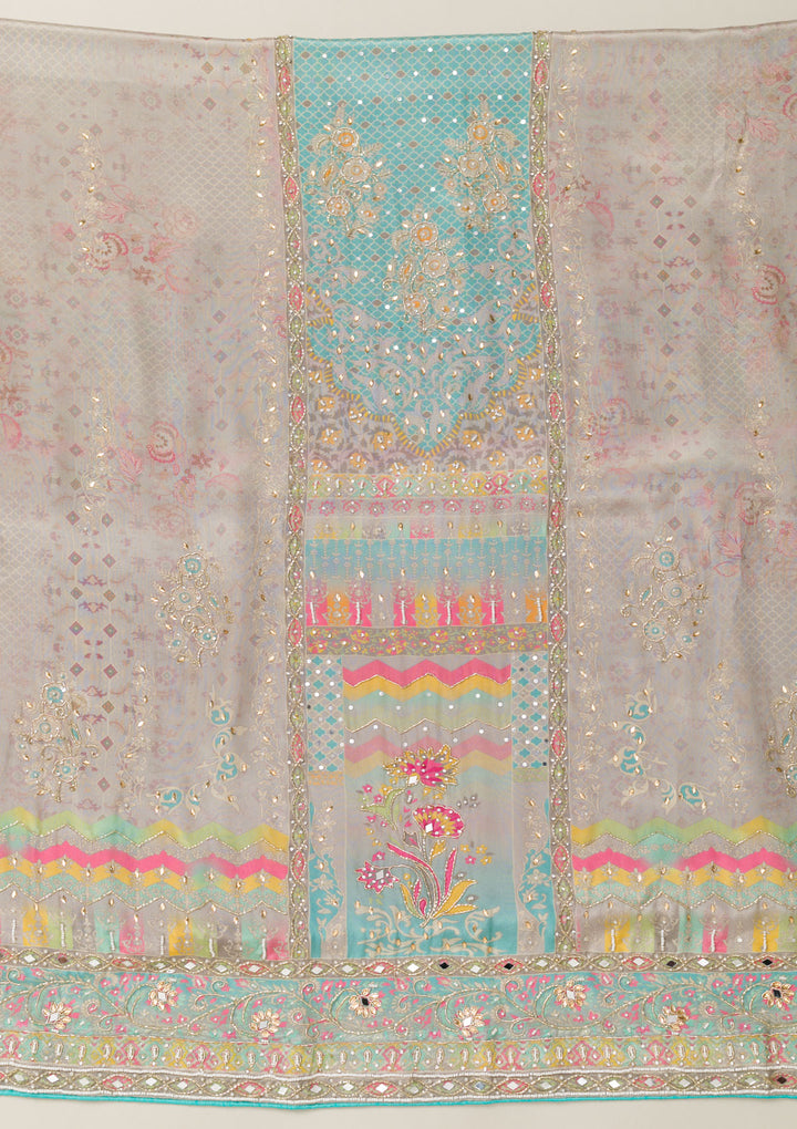 Sky Blue Cutdana Crepe Unstitched Salwar Suit