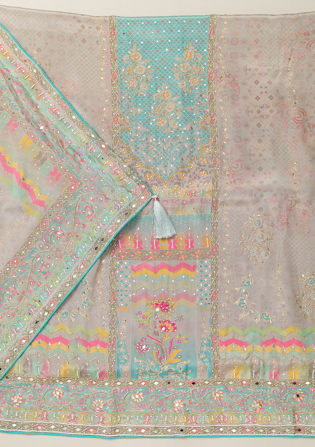 Sky Blue Cutdana Crepe Unstitched Salwar Suit