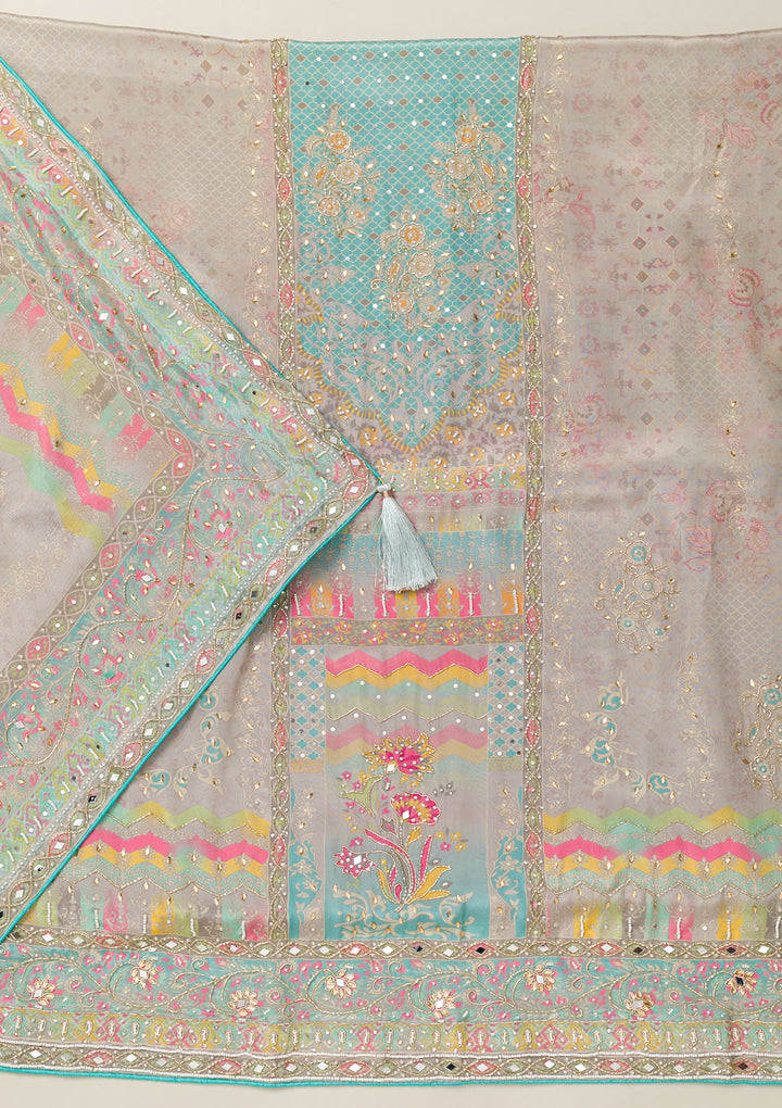 Sky Blue Cutdana Crepe Unstitched Salwar Suit
