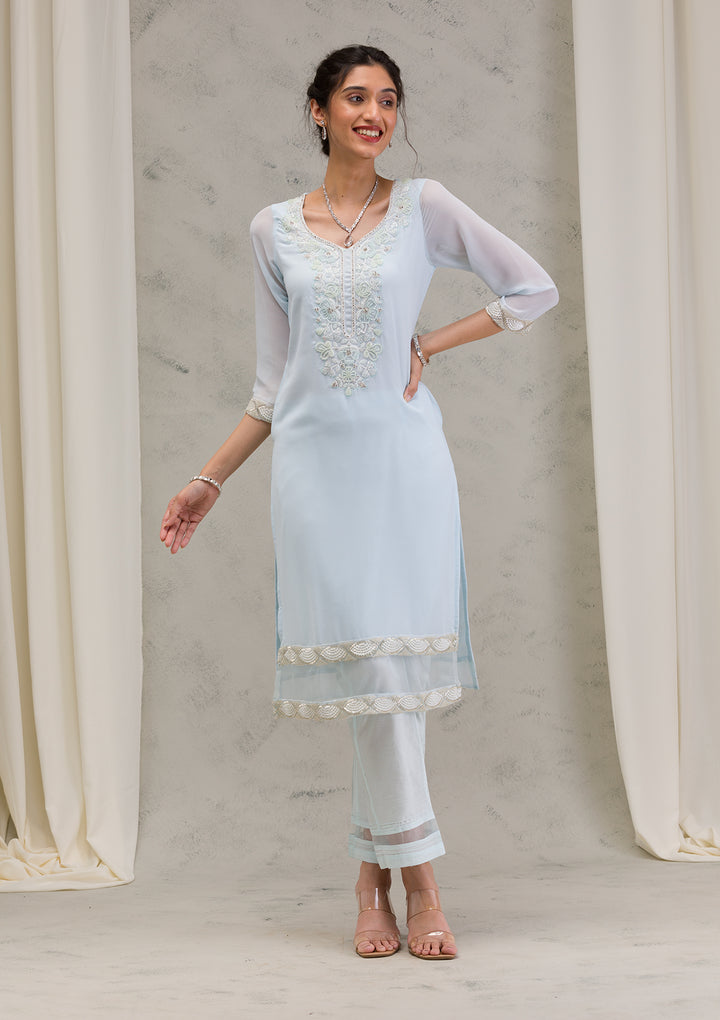 Sky Blue Cutdana Georgette Readymade Salwar Suit