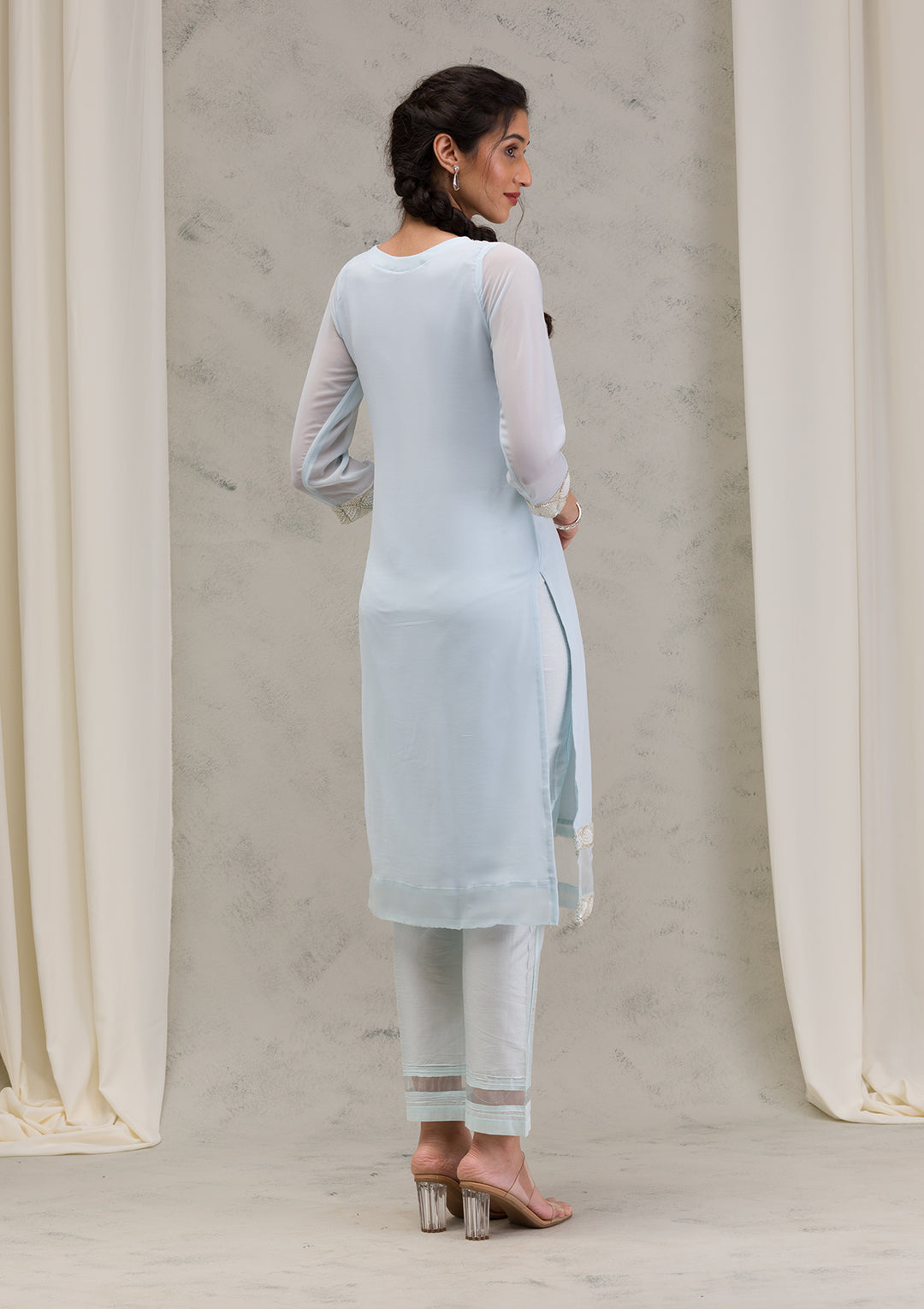 Sky Blue Cutdana Georgette Readymade Salwar Suit