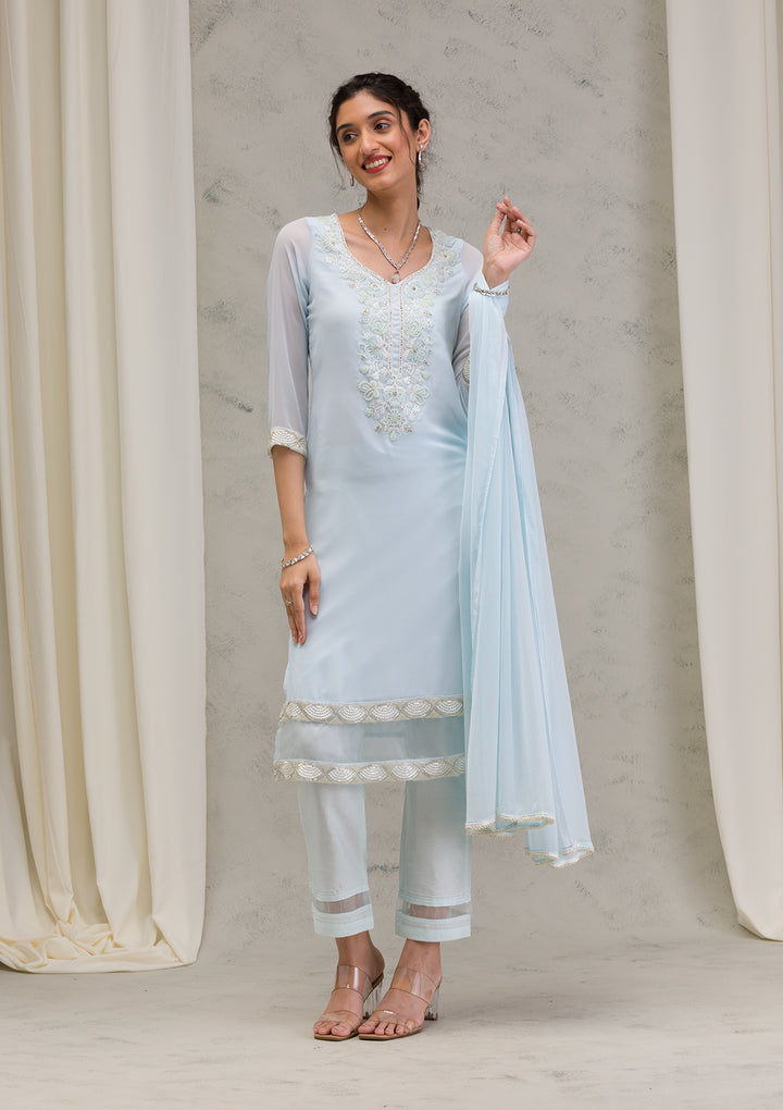 Sky Blue Cutdana Georgette Readymade Salwar Suit