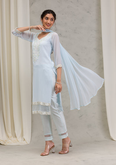 Sky Blue Cutdana Georgette Readymade Salwar Suit