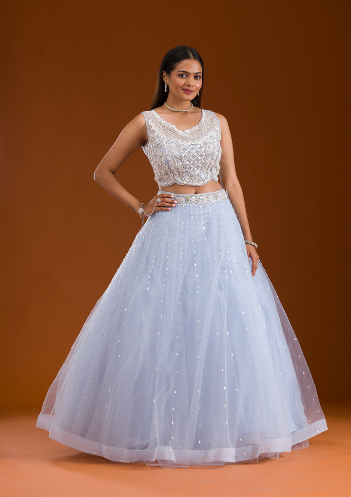 Sky Blue Cutdana Net Readymade Lehenga