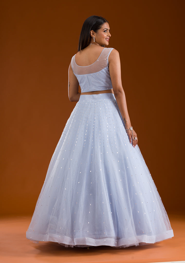 Sky Blue Cutdana Net Readymade Lehenga