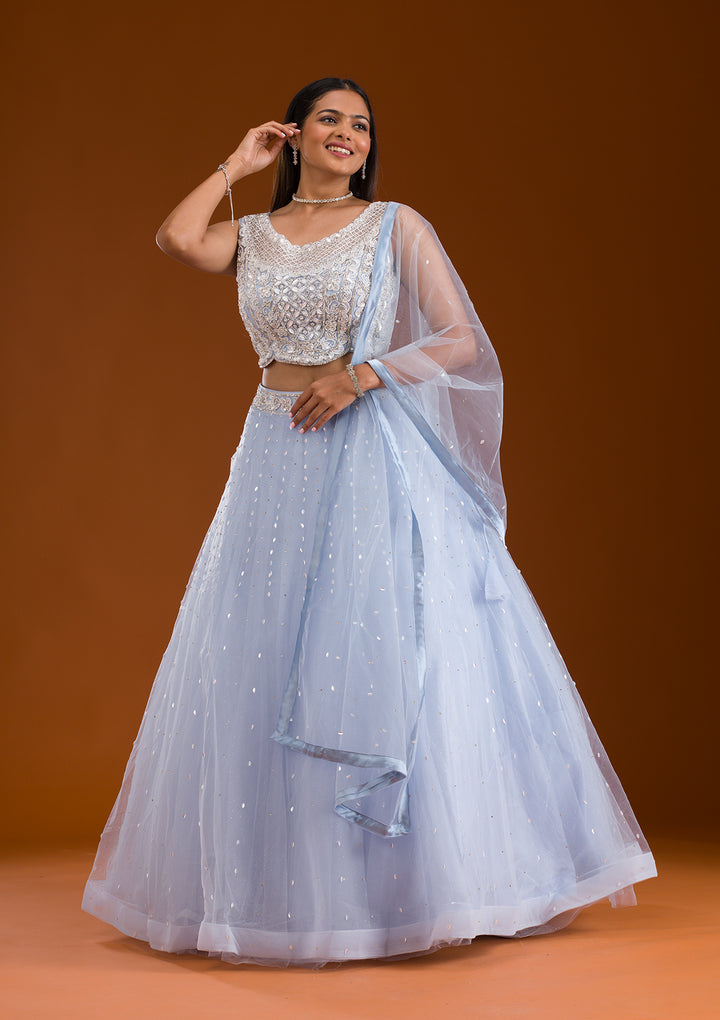 Sky Blue Cutdana Net Readymade Lehenga