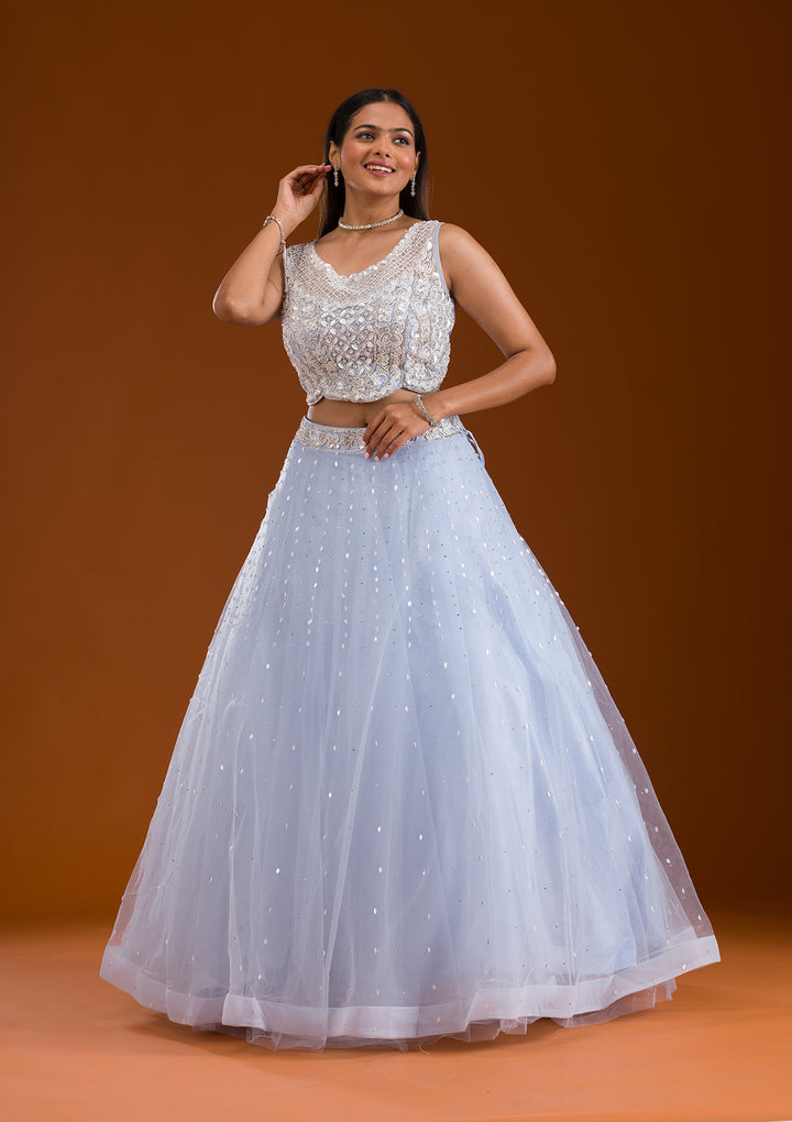 Sky Blue Cutdana Net Readymade Lehenga