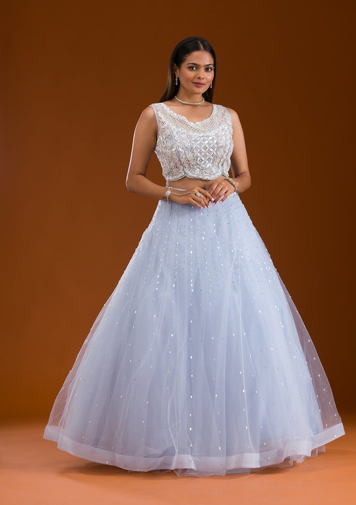 Sky Blue Cutdana Net Readymade Lehenga