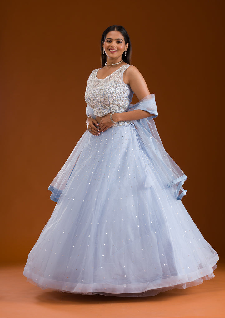 Sky Blue Cutdana Net Readymade Lehenga