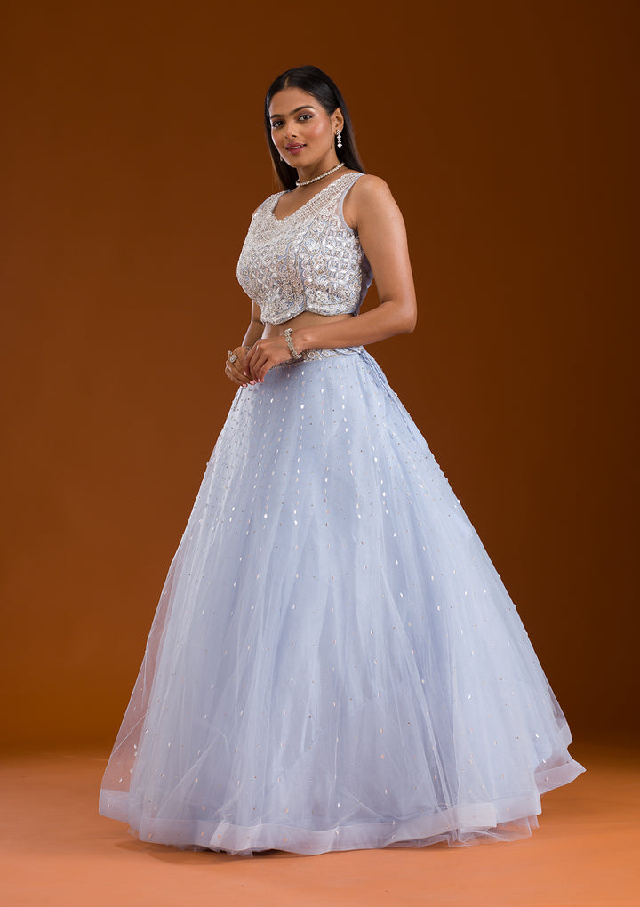 Sky Blue Cutdana Net Readymade Lehenga