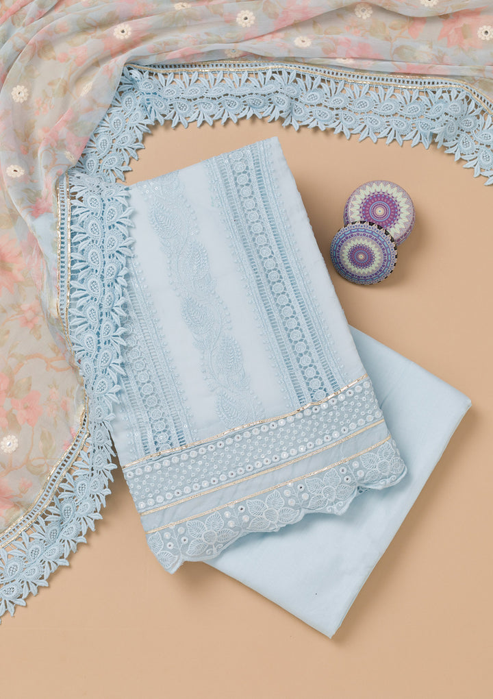 Sky Blue Cutwork Georgette Unstitched Salwar Suit