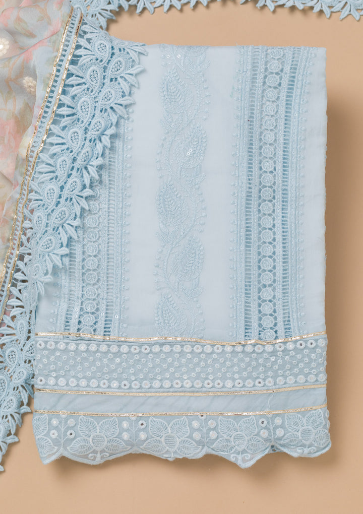 Sky Blue Cutwork Georgette Unstitched Salwar Suit