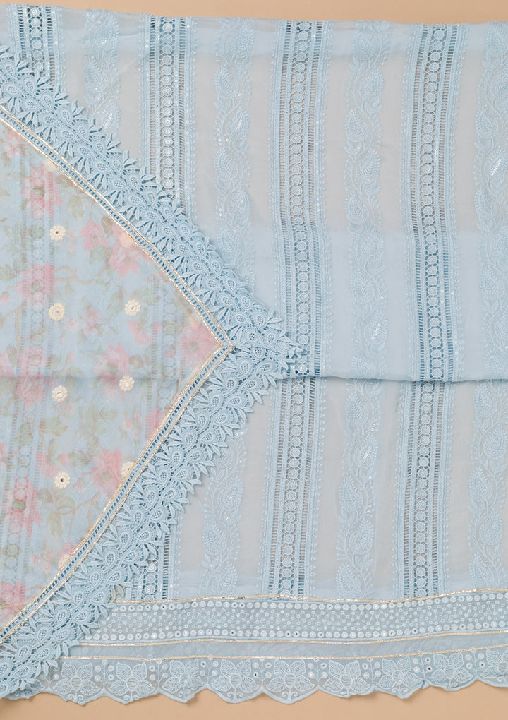 Sky Blue Cutwork Georgette Unstitched Salwar Suit