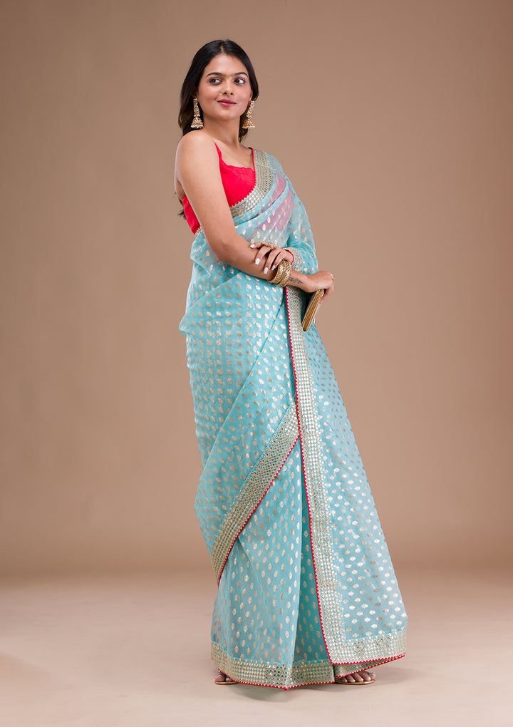 Sky Blue Gottapati Tissue Saree