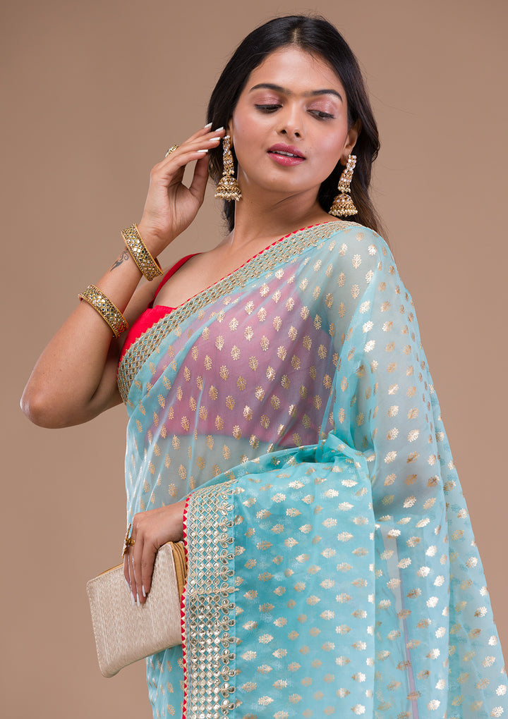 Sky Blue Gottapati Tissue Saree