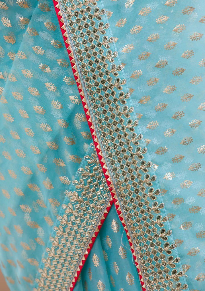 Sky Blue Gottapati Tissue Saree