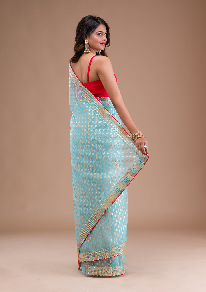 Sky Blue Gottapati Tissue Saree