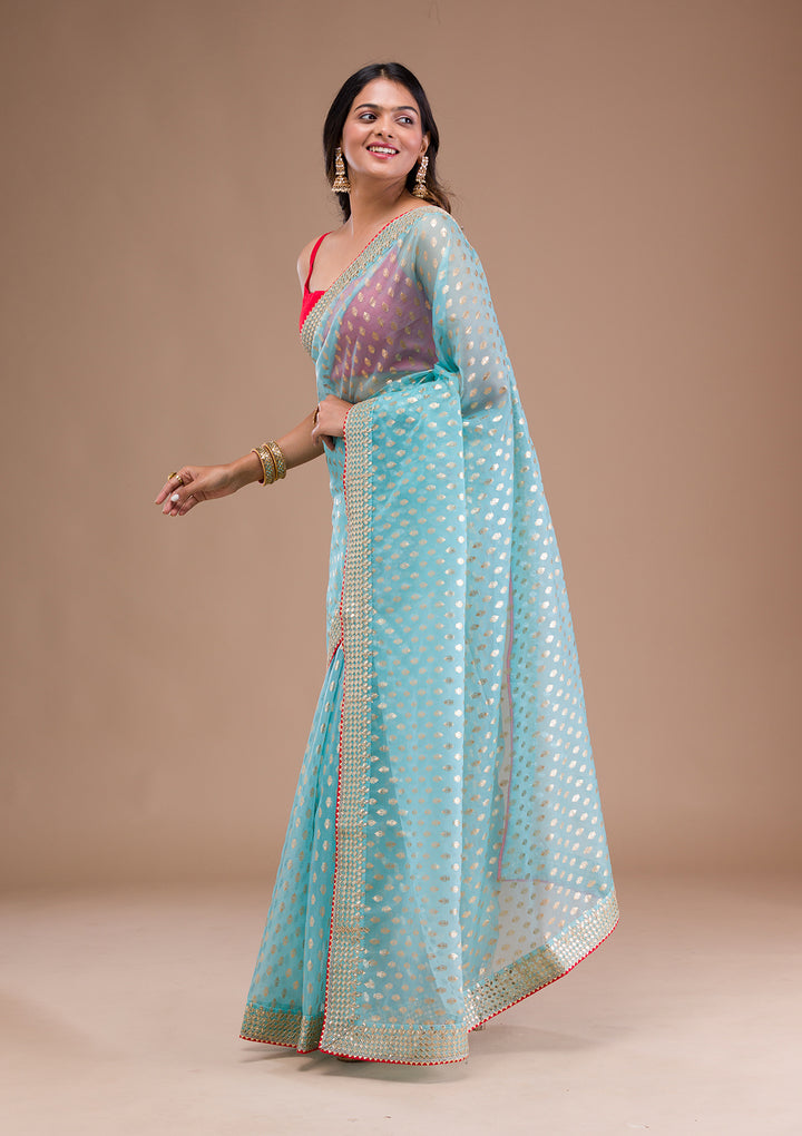 Sky Blue Gottapati Tissue Saree