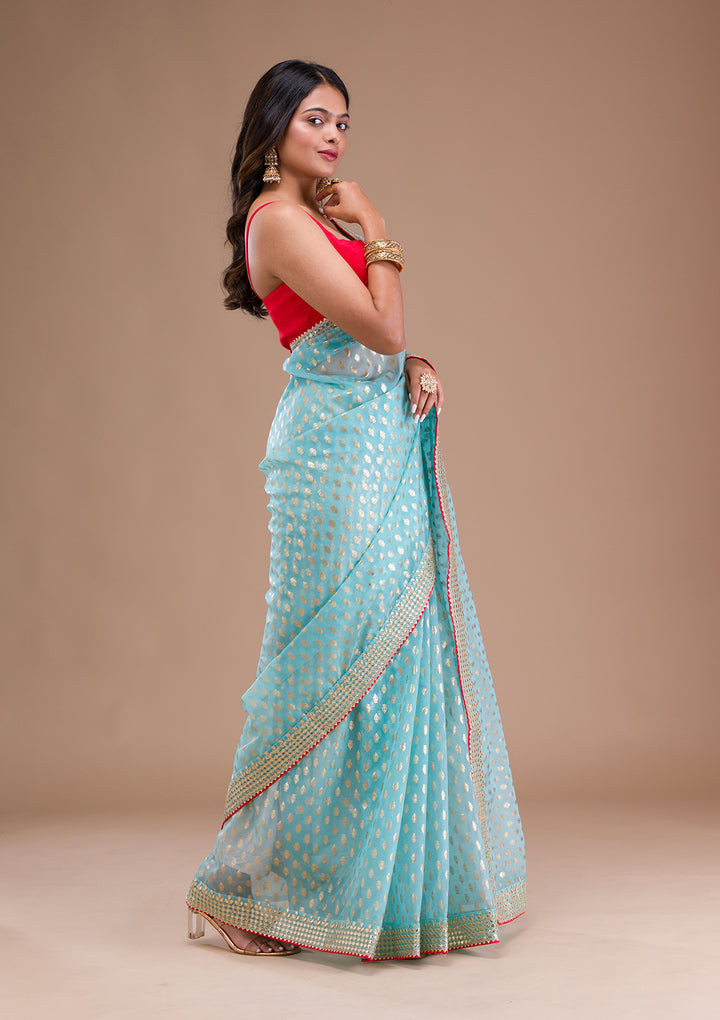 Sky Blue Gottapati Tissue Saree