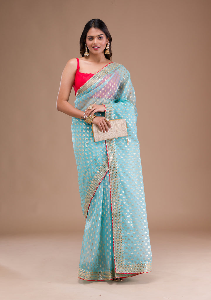 Sky Blue Gottapati Tissue Saree