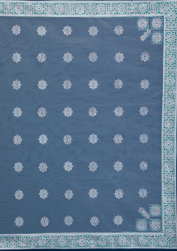 Sky Blue Print Net Readymade Lehenga