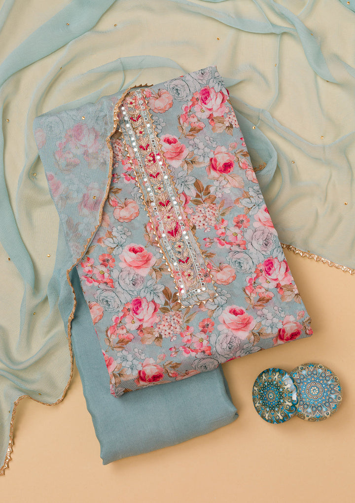 Sky Blue Printed Georgette Unstitched Salwar Suit