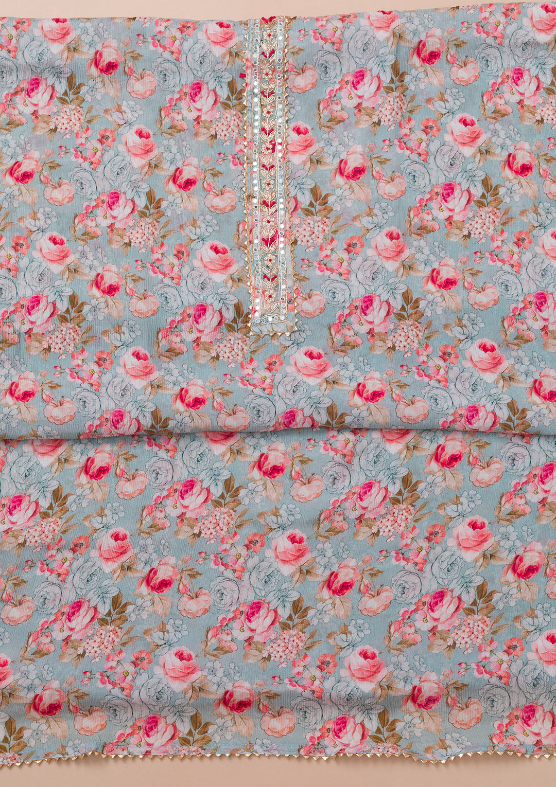 Sky Blue Printed Georgette Unstitched Salwar Suit
