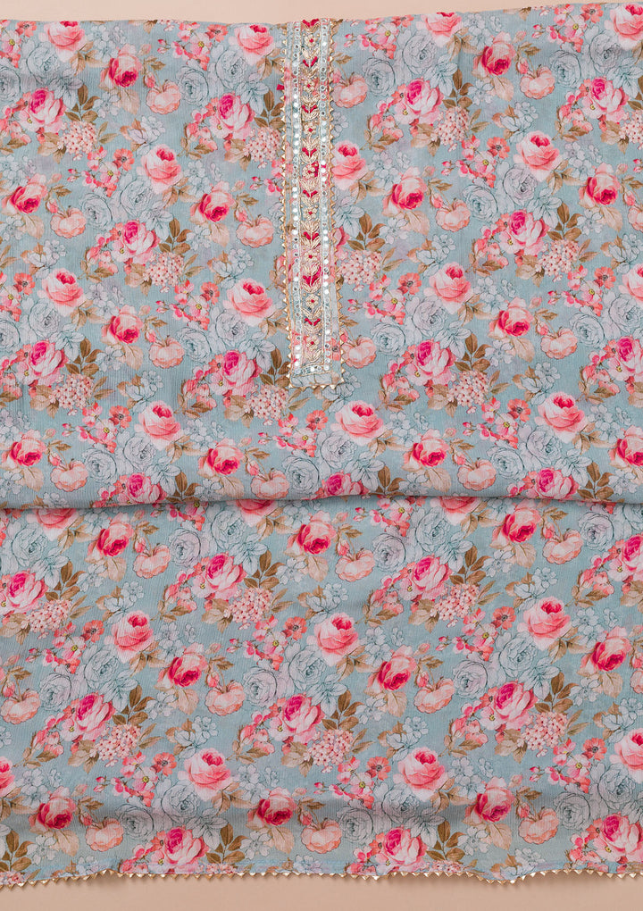 Sky Blue Printed Georgette Unstitched Salwar Suit