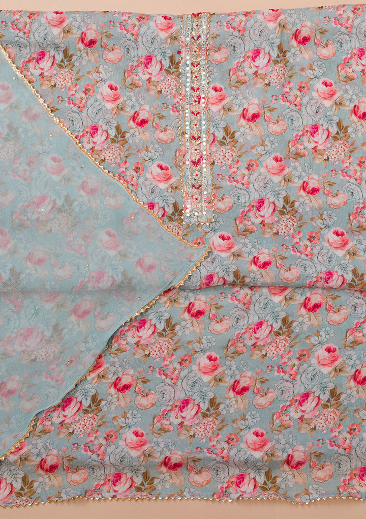 Sky Blue Printed Georgette Unstitched Salwar Suit