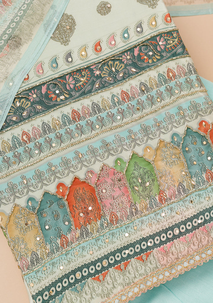 Sky Blue Printed Georgette Unstitched Salwar Suit