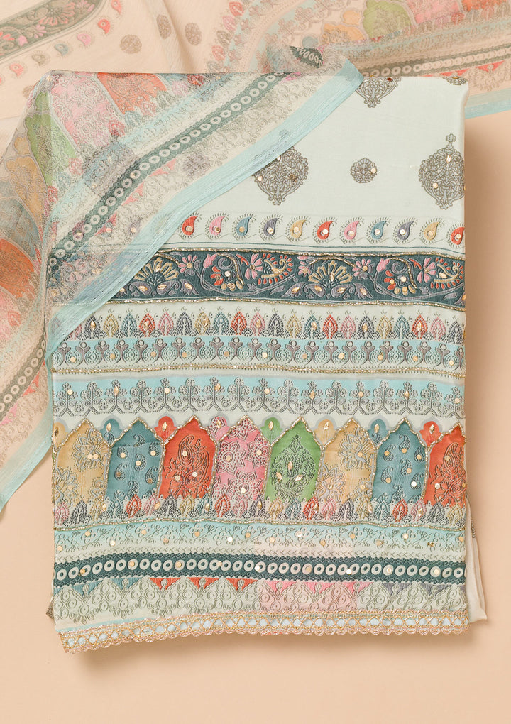 Sky Blue Printed Georgette Unstitched Salwar Suit