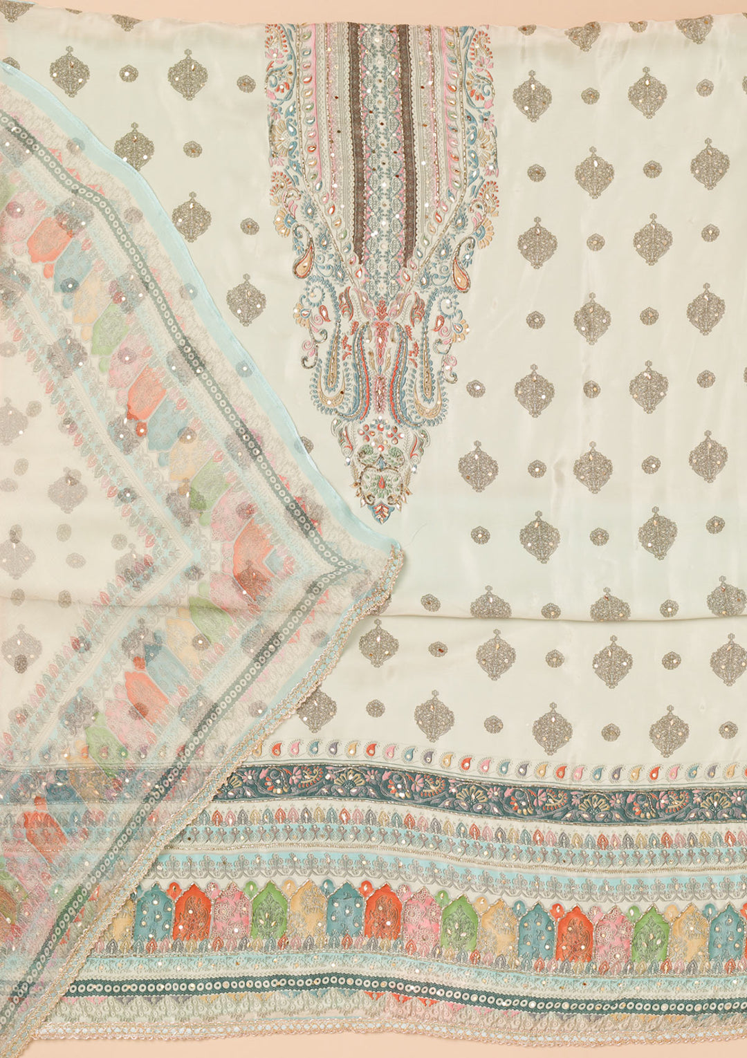 Sky Blue Printed Georgette Unstitched Salwar Suit