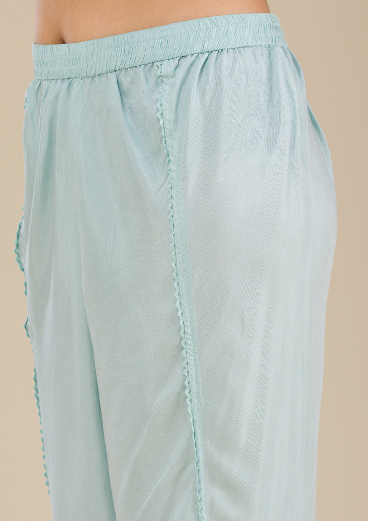 Sky Blue Printed Organza Readymade Salwar Suit