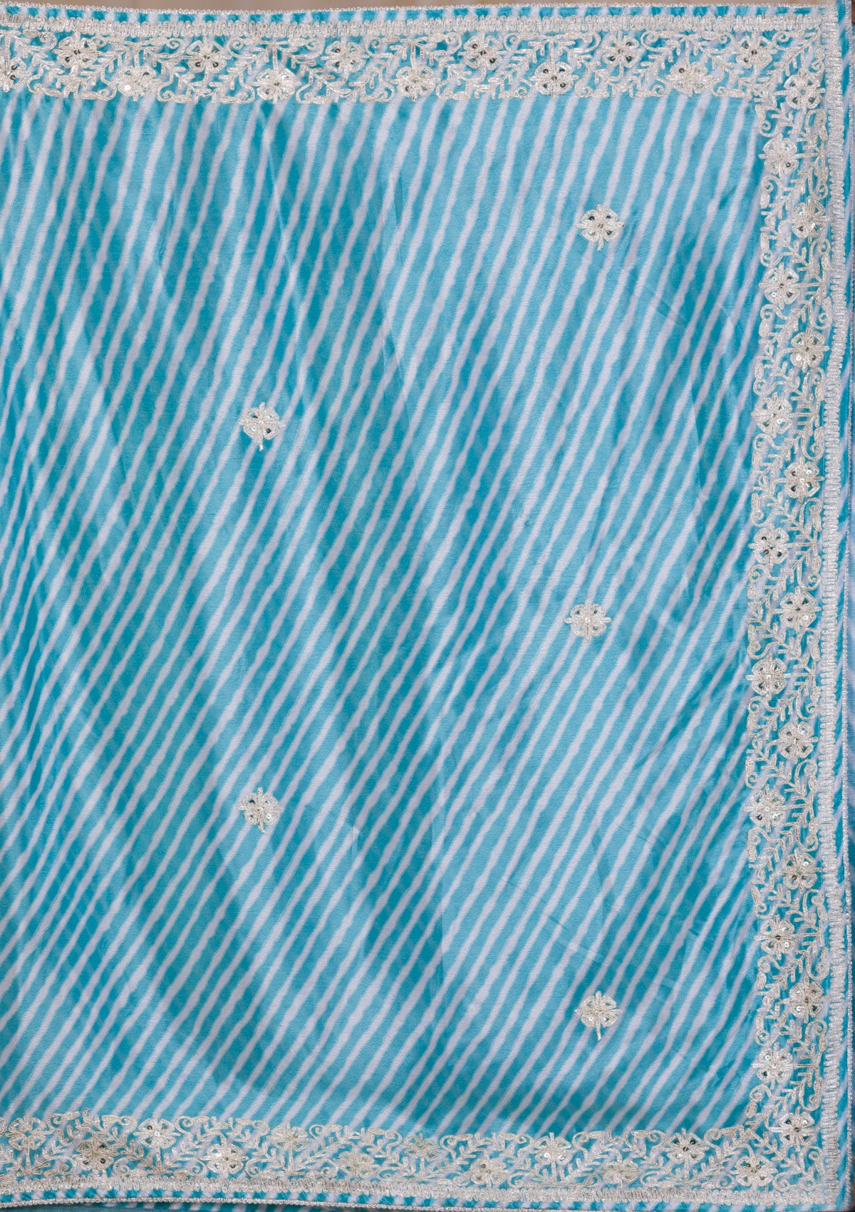Sky Blue Printed Semi Crepe Saree