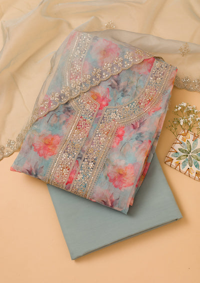 Sky Blue Printed Tissue Unstitched Salwar Suit