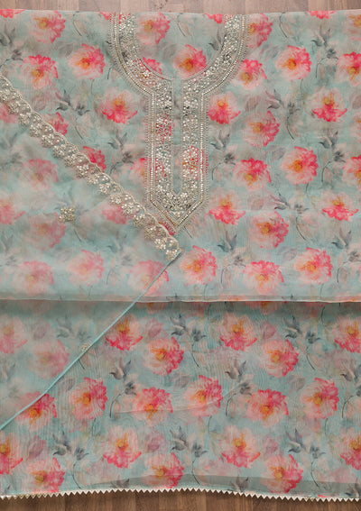 Sky Blue Printed Tissue Unstitched Salwar Suit