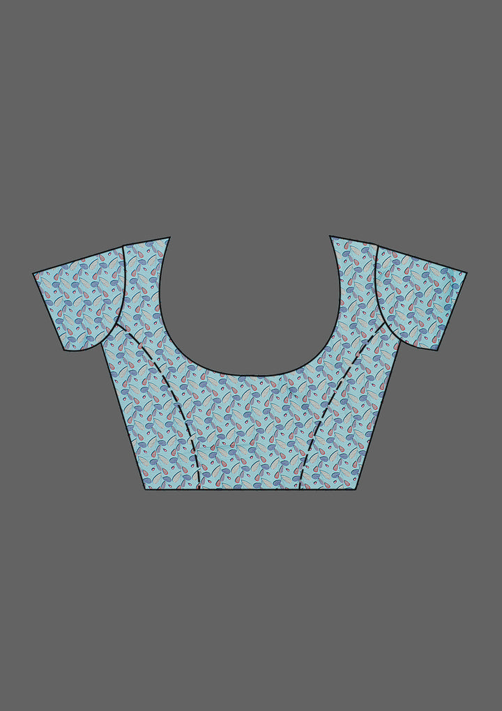 Sky Blue Printed Tissue Saree