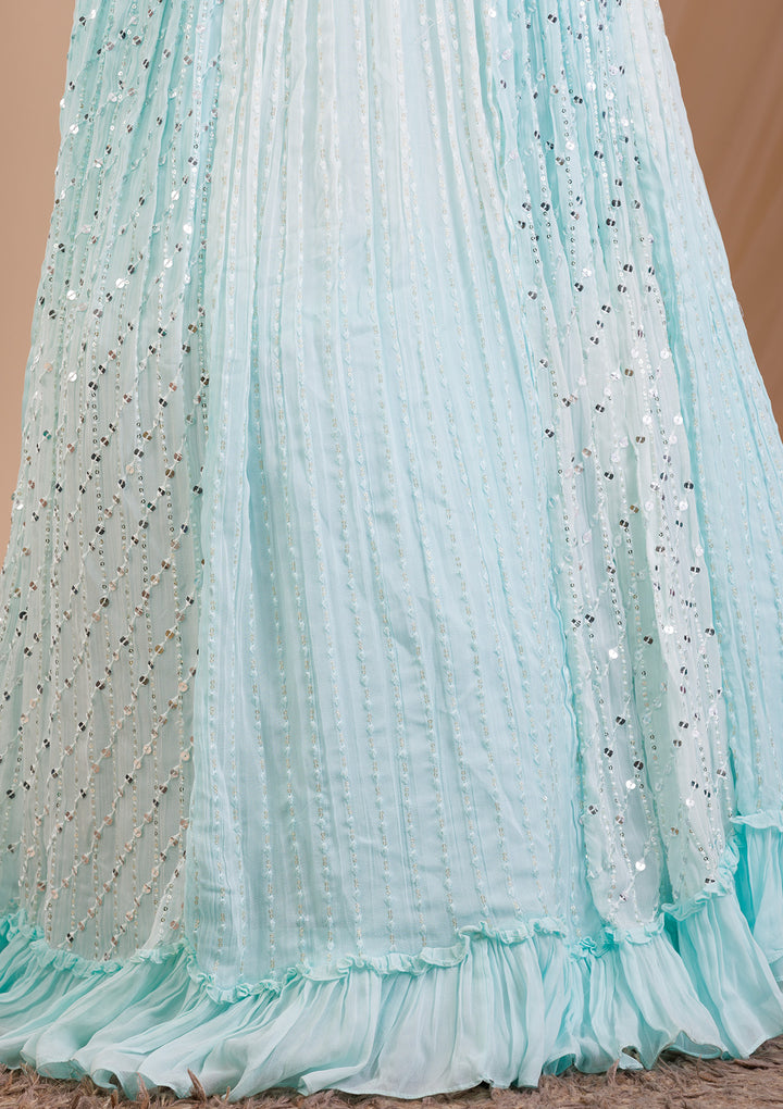 Sky Blue Sequins Georgette Readymade Lehenga
